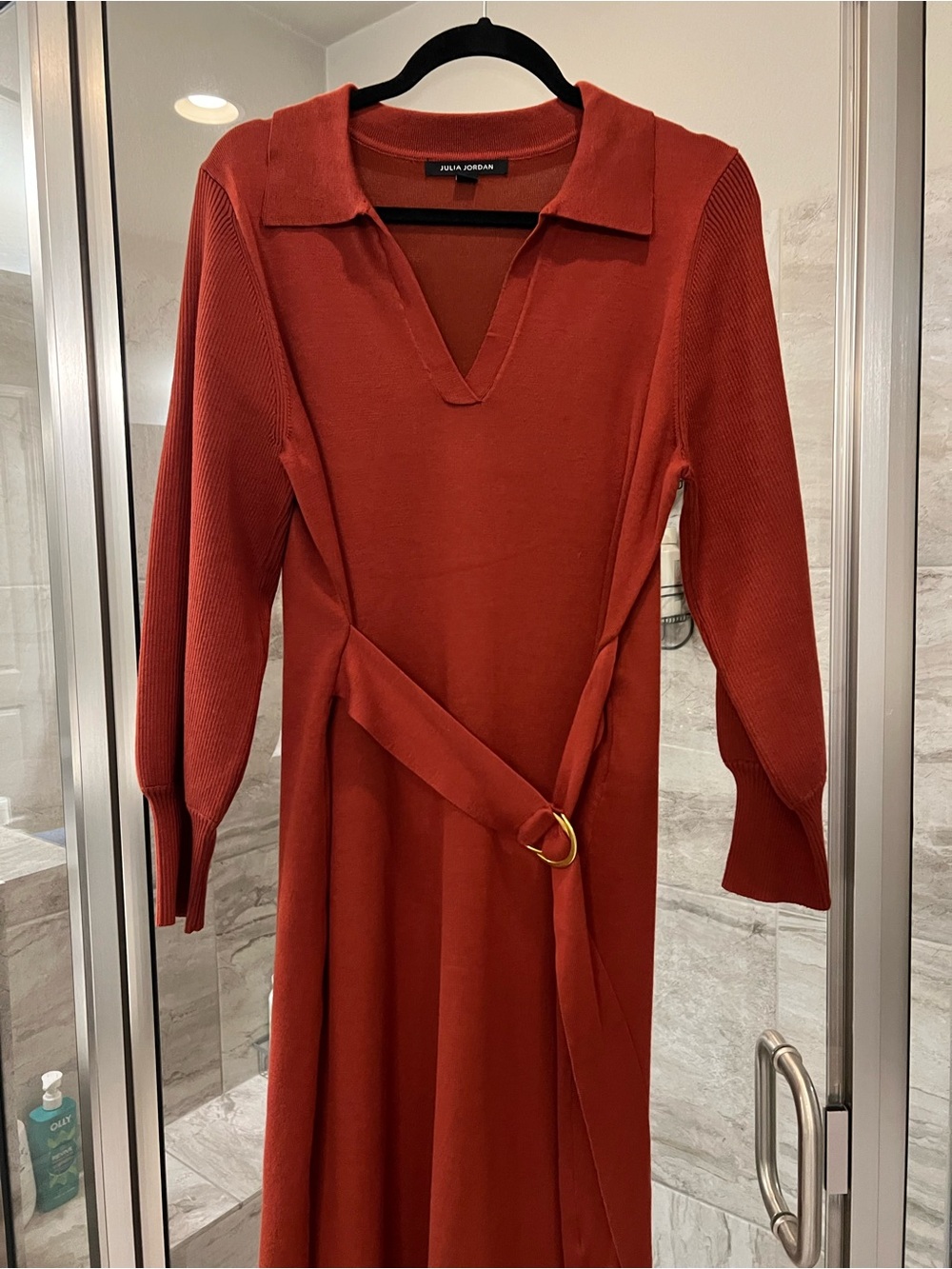 Julia Jordan rust knit belted Sweater Dress